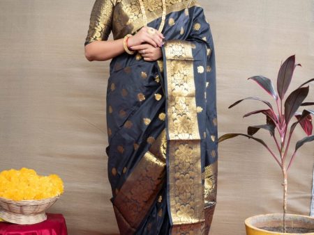 Aastha Fashion Black Woven Paithani Silk Saree with Blouse on Sale