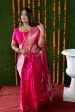 Aastha Fashion Rani Pink Woven Banarasi Silk Saree with Blouse Fashion