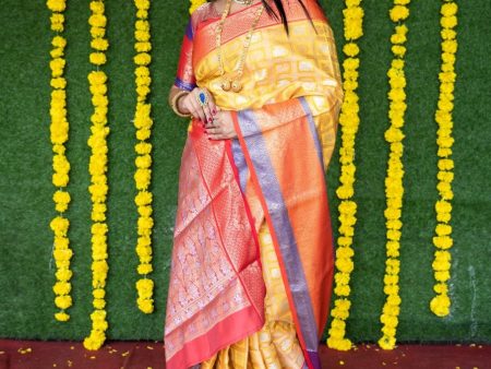 Aastha Fashion Yellow Woven Kanchipuram Silk Saree with Blouse Online Sale