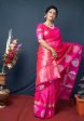 Aastha Fashion Rani Pink Woven Kanchipuram Linen Silk Saree with Blouse Sale