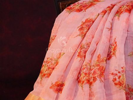 Baby Pink Colour Floral Print Semi Chanderi Saree By Gayathri Reddy Designer Studio Online now