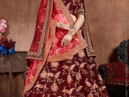 Aastha Fashion Women s Blooming Dark Maroon Colored Bridal Wear Designer Embroidered Lehenga choli Cheap