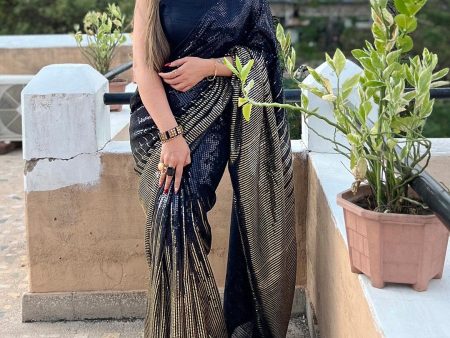 Anouk Black Embellished Sequinned Pure Georgette Saree Discount