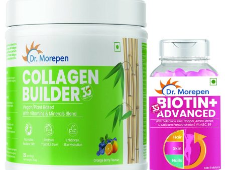 Dr. Morepen Biotin+ Advanced Tablets and Natural Collagen Builder, Orange Berry Flavour Combo Supply