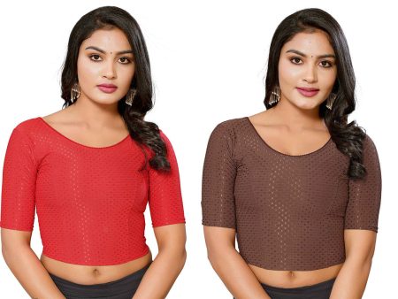 Malishka Women s Lycra Readymade Blouse Combo Pack - Red & Brown Discount