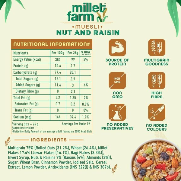 Bagrry s Millet Farm Nut & Raisin Muesli with Jowar and Ragi For Sale