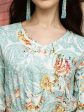 Aqua Blue Rayon Paisley & Floral Printed Top with Matching Bottom - Eesha For Discount