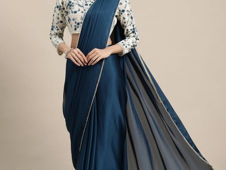 Anouk Navy Blue Sequinned Satin Saree Online