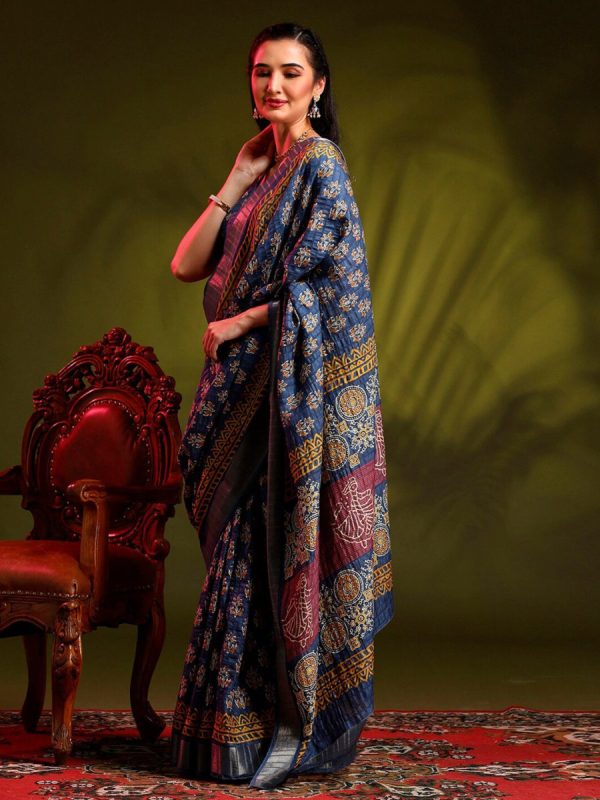 Anouk Blue Bagh Printed Zari Sungudi Saree Cheap