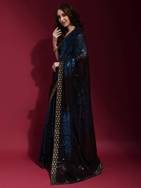 Anouk Black & Blue Embellished Sequinned Pure Georgette Saree Online Hot Sale