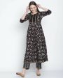 Aastha Fashion Women s Black Cotton Jaipuri Printed Kurta with Trouser & Dupatta For Cheap