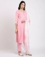 Aastha Fashion Women s Pink Cotton Embroidered Kurta with Trouser & Dupatta Online Sale