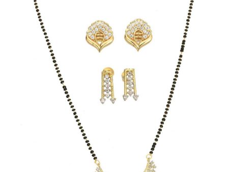 AanyaCentric Gold Plated Mangalsutra with Pendant, 2 Pair Earrings Hot on Sale