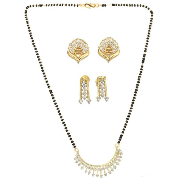 AanyaCentric Gold Plated Mangalsutra with Pendant, 2 Pair Earrings Hot on Sale