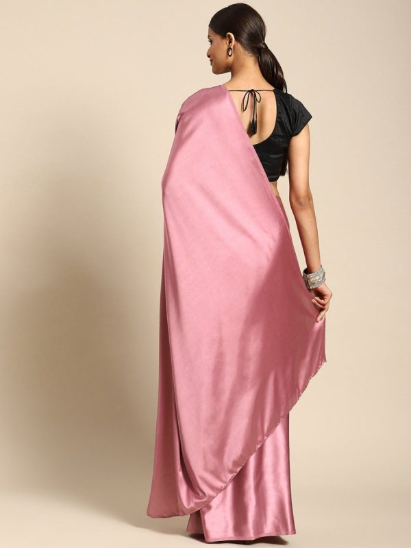 Anouk Pink Satin Solid Saree Online now