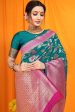 Aastha Fashion Teal Woven Banarasi Silk Saree with Blouse Sale