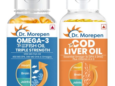 Dr. Morepen COD Liver Oil Softgels and Omega 3 Deep Sea Fish Oil Softgels Combo Online now