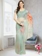 Aastha Fashion Women s Teal Digital Printed Organza Saree with Blouse For Cheap