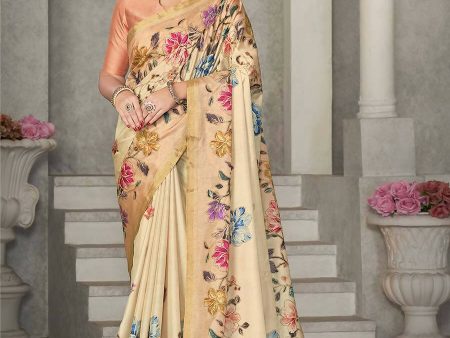 Beige Rangkat Tussar Silk Woven Design Saree with Unstitched Blouse - Mohmanthan Eshani Hot on Sale