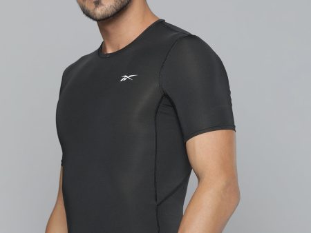 Reebok Men Black Solid Workout Compression T-shirt Hot on Sale