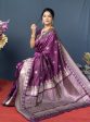 Aastha Fashion Wine Woven Banarasi Silk Saree with Blouse For Discount