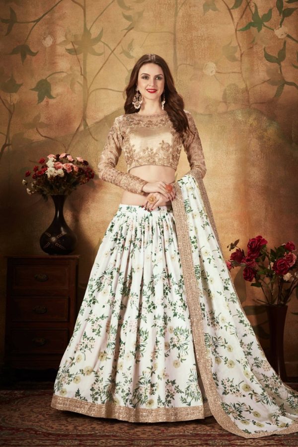 Aastha Fashion Women s Breathtaking Off-White Sabyasachi Floral Printed Organza Silk Party Wear Lehenga Choli With Blouse Hot on Sale