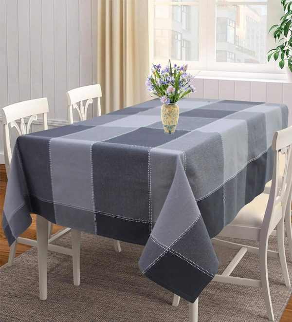 Airwill 100% Cotton Checkered Pattern 4 Seater Square Table Cover - Black & Grey Online