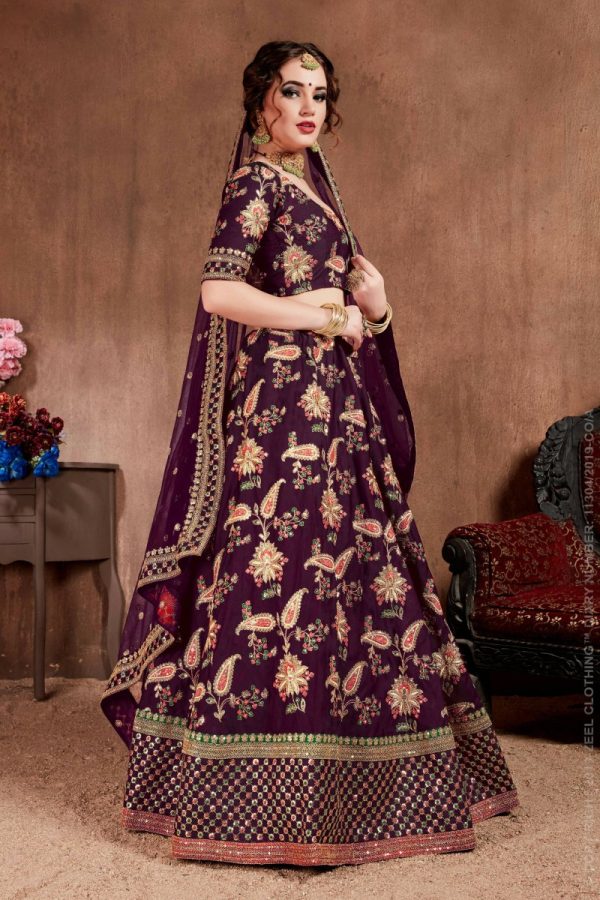 Aastha Fashion Women s Alluring Purple Colored Bridal Wear Designer Embroidered Lehenga choli Discount