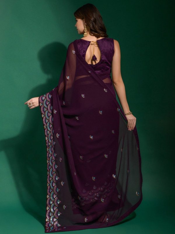 Anouk Purple & Blue Embellished Sequinned Saree Fashion