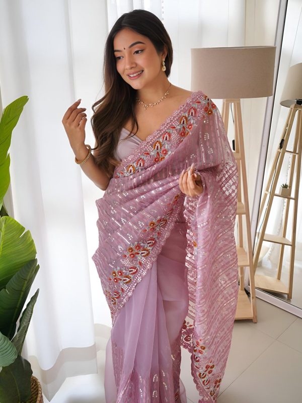 Anouk Lavender Embellished Sequinned Organza Saree Supply