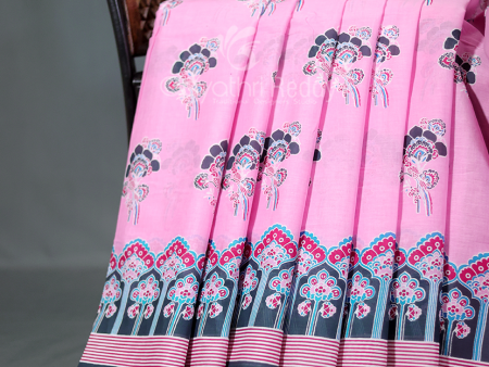 Block Print Baby Pink Combo Mulmul Cotton Saree By Gayathri Reddy Designer Studio Supply