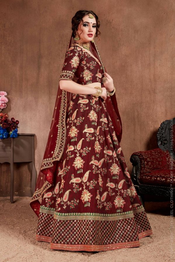 Aastha Fashion Women s Blooming Dark Maroon Colored Bridal Wear Designer Embroidered Lehenga choli Cheap