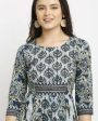 Aastha Fashion Women s Navy Blue Cotton Printed Kurta with Trouser & Dupatta on Sale