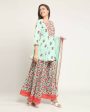 Aastha Fashion Women s Sea Green Cotton Jaipuri Printed Kurta with Trouser & Dupatta Fashion