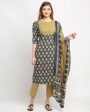 Aastha Fashion Women s Dark Grey Cotton Embroidered Kurta with Trouser & Dupatta Sale