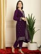 Aastha Fashion Women s Burgundy Georgette Resham Thread & Sequin Kurta with Trouser & Dupatta Supply