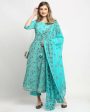 Aastha Fashion Women s Sky Blue Cotton Floral Printed Kurta with Trouser & Dupatta on Sale