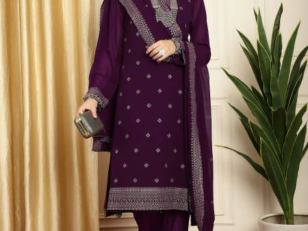 Aastha Fashion Women s Burgundy Georgette Resham Thread & Sequin Kurta with Trouser & Dupatta Supply