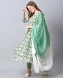 Aastha Fashion Women s Bottle Green Cotton Embroidered Kurta with Trouser & Dupatta on Sale