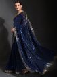 Anouk Navy Blue & Gold-Toned Embellished Sequinned Pure Georgette Saree For Cheap