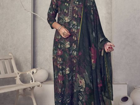 Aastha Fashion Women s Black Pure Pashmina Digital Print with Jacquard Woven Kurta with Trouser & Dupatta Cheap