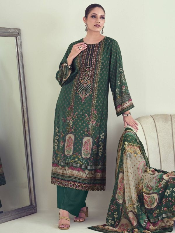 Aastha Fashion Women s Green Muslin Floral Digital Print with Resham Thread work Kurta with Trouser & Dupatta Supply