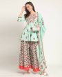 Aastha Fashion Women s Sea Green Cotton Jaipuri Printed Kurta with Trouser & Dupatta Fashion