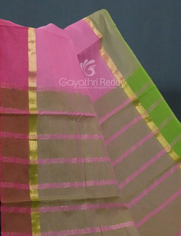 Dual Shades of Baby Pink With Contrast Blouse Pure Mangalgiri Cotton By Gayathri Reddy Designer Studio Hot on Sale