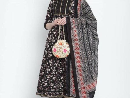 Aastha Fashion Women s Black Cotton Jaipuri Printed Kurta with Trouser & Dupatta For Cheap