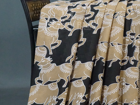 Black And Khaki Combo Colour Pichwai Print Crocia Mulmul Cotton Saree By Gayathri Reddy Designer Studio Online Hot Sale