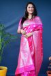 Aastha Fashion Rani Pink Woven Banarasi Silk Saree with Blouse Hot on Sale