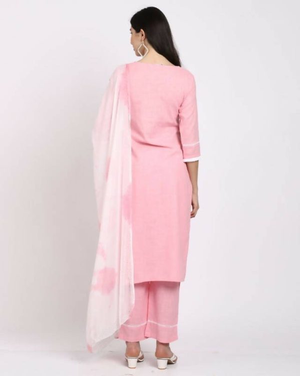 Aastha Fashion Women s Pink Cotton Embroidered Kurta with Trouser & Dupatta Online Sale