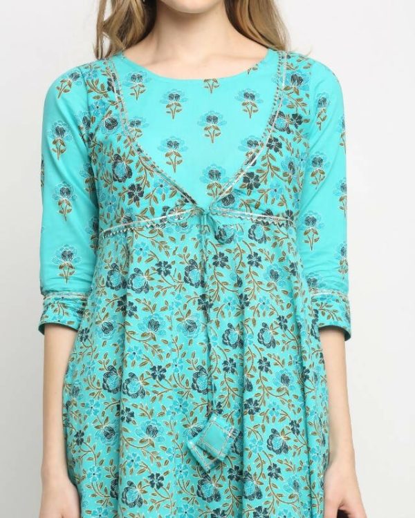 Aastha Fashion Women s Sky Blue Cotton Floral Printed Kurta with Trouser & Dupatta on Sale