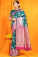 Aastha Fashion Teal Woven Banarasi Silk Saree with Blouse Sale